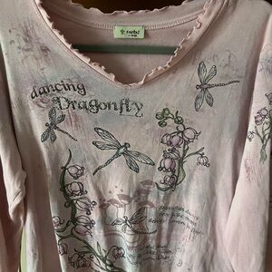 Cactus Pink Dragonfly Floral Rhinestone Graphic Top